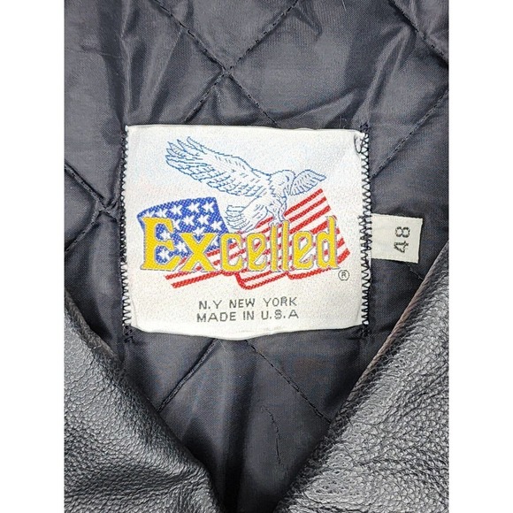 Excelled Promo Crate Embossed Leather Motorcycle Biker Jacket Sz 48 USA VTG 80s - Picture 5 of 16